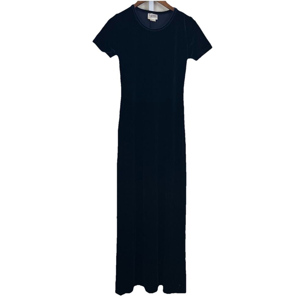 Vintage 90s Velvet Maxi Dress M Medium Pandora Casuals Whimsigoth Witchy Navy